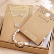 Silver Heart Stud Earrings, Necklace and Beaded Bracelet Set Packaged in Bundle