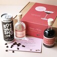Contents of the Espresso Martini Cocktail Kit next to Box Packaging