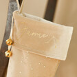 Close Up of Personalisation on the Cream Personalised Constellation Starry Velvet Christmas Stocking 