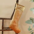 Gold Personalised Constellation Starry Velvet Christmas Stocking Hanging on Chair