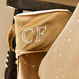 Close Up of Gold Blue Personalised Large Starry Velvet Christmas Stocking
