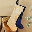 Personalised Large Starry Velvet Christmas Stockings Hanging from Chair