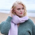Pastel Lilac Winter Scarf on Model on Beach