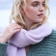 Pastel Lilac Winter Scarf on Model Against Skyline 