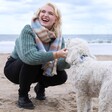 Pastel Tartan Winter Scarf on Model with Dog on Beach 