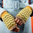 Powder Zig Zag Wrist Warmers on Model