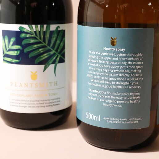 Close Up of Instructions for Use on Back of Tonic Bottles from Plantsmith Feed and Protect Gift Box