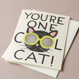 Cool Cat Birthday Card Laid on Top of Envelope with Natural Backdrop