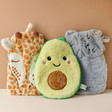 Sass & Belle Grey Cat Hot Water Bottle with Avocado Hot Water Bottle and Giraffe Hot Water Bottle