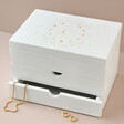 Live by the Sun, Love by the Moon White Jewellery Box on Neutral Background
