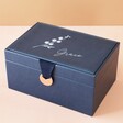 Personalised Birth Flower Two Tier Jewellery Boxes in Navy on Neutral Background