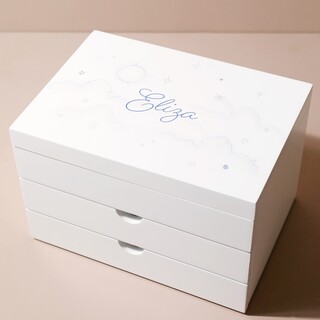 Personalised Clouds and Stars White Jewellery Box