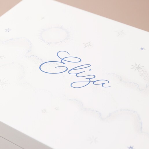 Close Up of Personalisation Close Up of Personalisation on Personalised Clouds and Stars White Jewellery Box