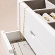 Close Up of Drawers on Personalised Clouds and Stars White Jewellery Box Filled With Jewellery