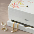 Close Up of Jewellery Inside Personalised Watercolour Florals White Jewellery Box