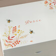 Close Up of Personalisation on Lid of Personalised Watercolour Florals White Jewellery Box