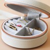 Inside of Mini Round Travel Jewellery Case in Grey