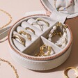 Jewellery Stored Inside Grey Personalised Birth Flower Mini Round Travel Jewellery Case