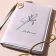 Personalised Birth Flower Travel Jewellery Wallet in Grey on Neutral Background
