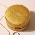 Personalised Mustard Velvet Round Travel Jewellery Case on Neutral Fabric