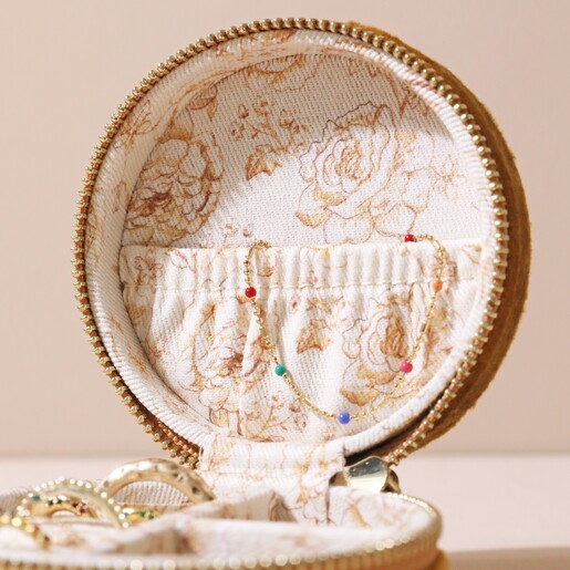 Necklace Pouch Inside Personalised Mustard Velvet Round Travel Jewellery Case