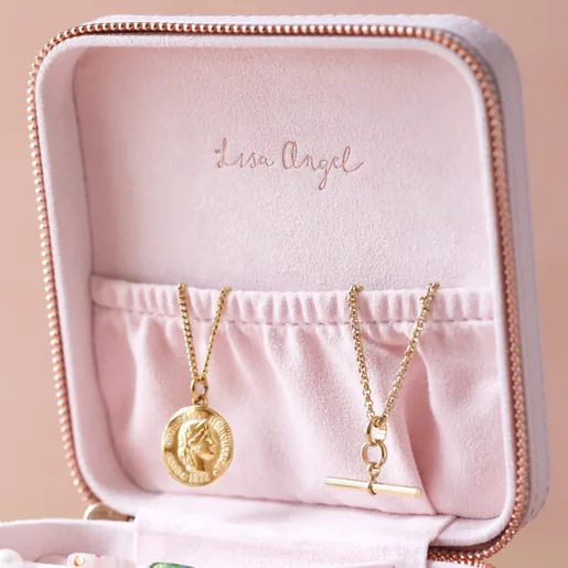 Inside Lid of Square Travel Jewellery Box in Lilac Pink