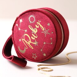 Personalised Starry Night Velvet Round Jewellery Case in Red