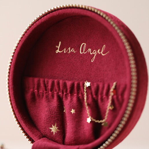 Jewellery Pouch in Lid of Personalised Starry Night Velvet Round Jewellery Case in Red