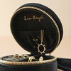 Close Up of Inside of Lid on Starry Night Velvet Mini Round Jewellery Case in Black