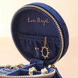 Close Up of Lid in Starry Night Velvet Mini Round Jewellery Case in Navy