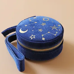 Starry Night Velvet Mini Round Jewellery Case in Navy