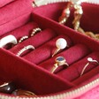 Close Up of the Ring Rolls inside the Starry Night Velvet Oval Jewellery Case in Red