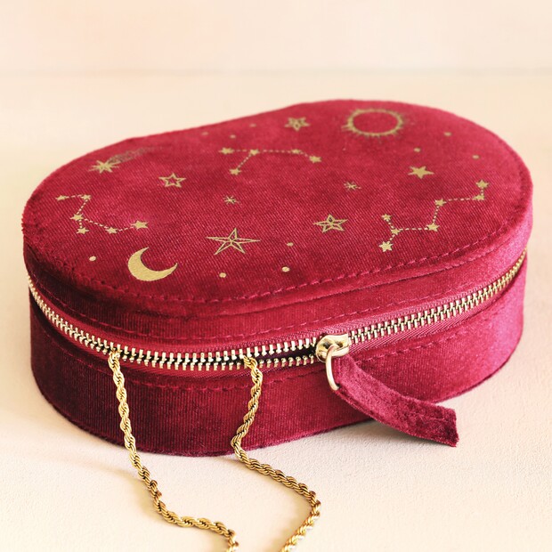 Starry Night Velvet Oval Jewellery Case in Red Starry Night Velvet Oval Jewellery Case in Red