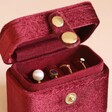 Close Up of Open Starry Night Velvet Petite Travel Ring Box in Red
