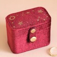Starry Night Velvet Petite Travel Ring Box in Red on Pink Background