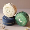 Sun and Moon Embroidered Round Jewellery Case in Beige With Navy and Green Versions
