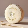 Sun and Moon Embroidered Round Jewellery Case in Beige on Neutral Background