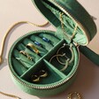 Gold Jewellery Inside Sun and Moon Embroidered Round Jewellery Case in Green