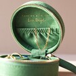 Necklace Pouch Inside Sun and Moon Embroidered Round Jewellery Case in Green