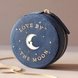 Love By The Moon Wording on Sun and Moon Embroidered Round Jewellery Case in Navy
