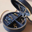 Gold Jewellery Inside Sun and Moon Embroidered Round Jewellery Case in Navy