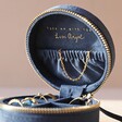 Storage Sections Inside Sun and Moon Embroidered Round Jewellery Case in Navy