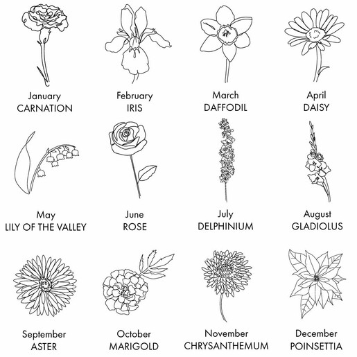 Birth Flower Engraving Options for Personalised Birth Flower Crystal Edge Disc Bracelet in Gold