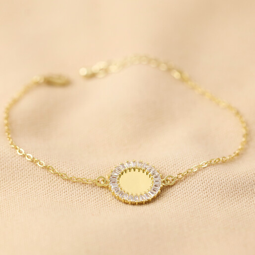 Crystal Edge Disc Bracelet in Gold on Neutral Fabric