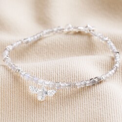 Labradorite Beaded Bracelet with Bee Charm in Silver