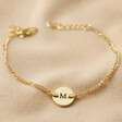 Gold Personalised Initial Disc and Figaro Chain Bracelet