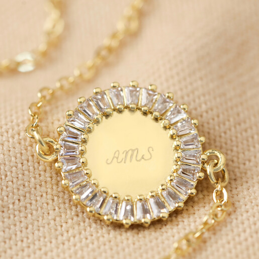 Close Up of Personalised Initials Crystal Edge Disc Bracelet in Gold
