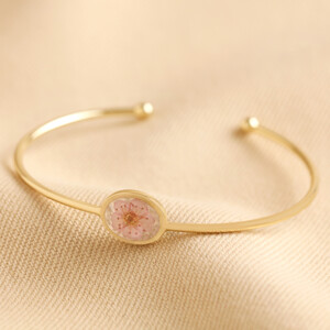 Pressed Birth Flower Bangle in Gold - August