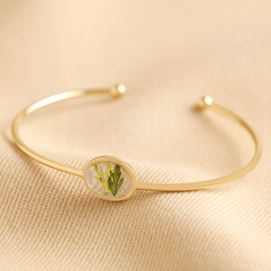Pressed Birth Flower Bangle in Gold - March