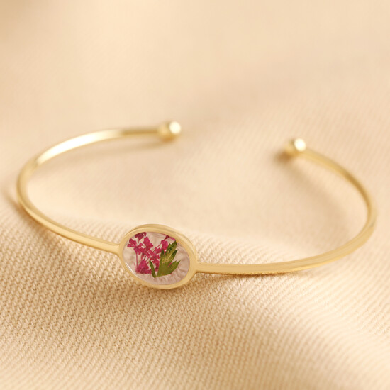 Pressed Birth Flower Bangle in Gold - May